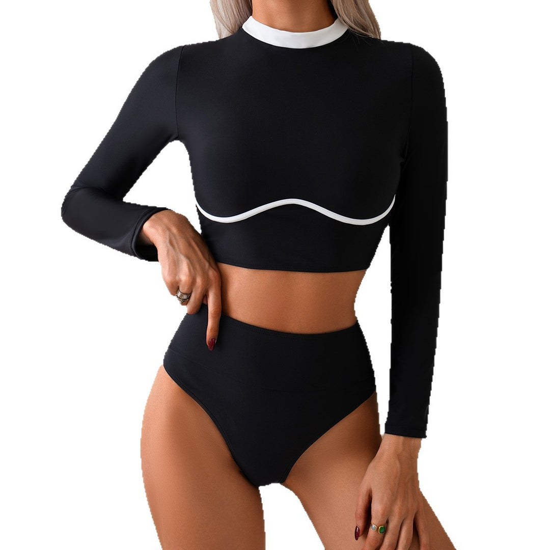 Dame sporty crop-top med lange ærmer og høj krave Stilla