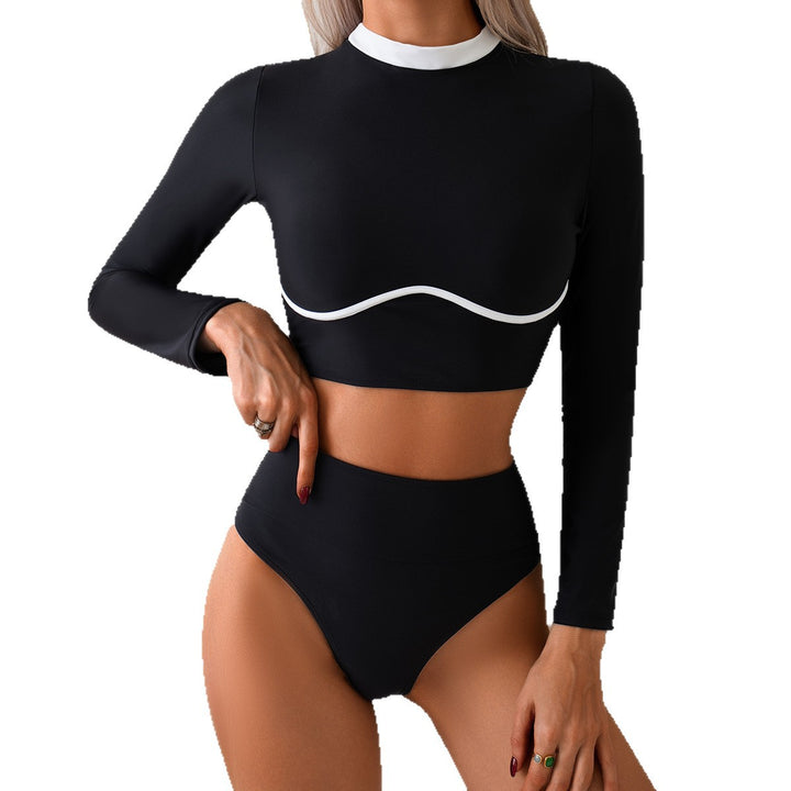 Dame sporty crop-top med lange ærmer og høj krave Stilla