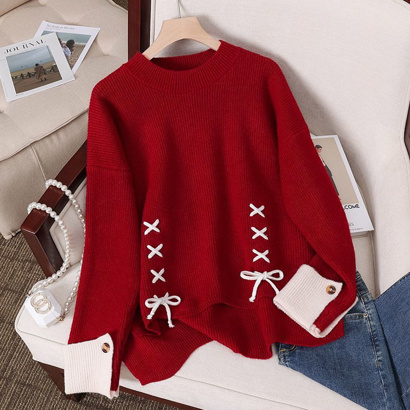 Kvinders chunky strikket sweater med legende snøredetaljer Stilla