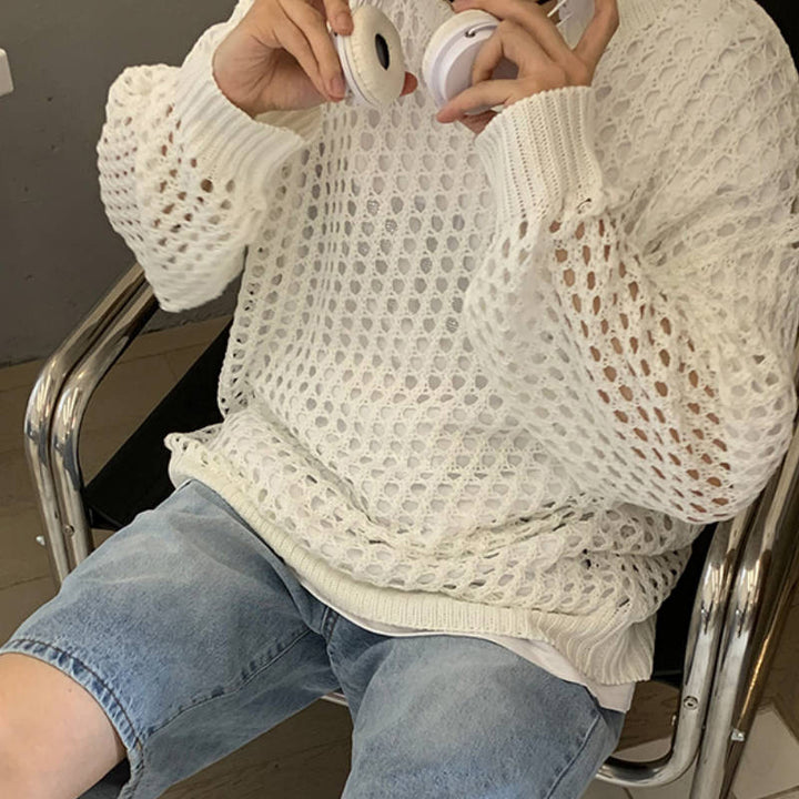 Dame luftig strikpullover med unikt netdesign og afslappet snit Stilla