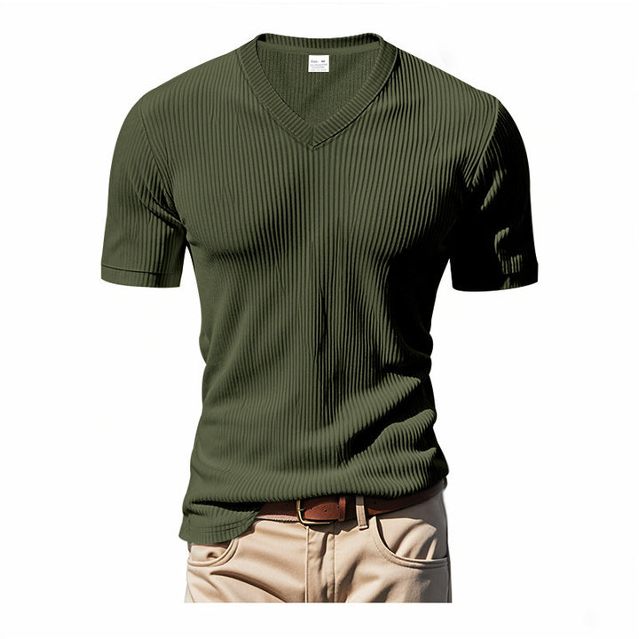 Herrer V-Hals T-Shirt med struktureret ribmønster Stilla
