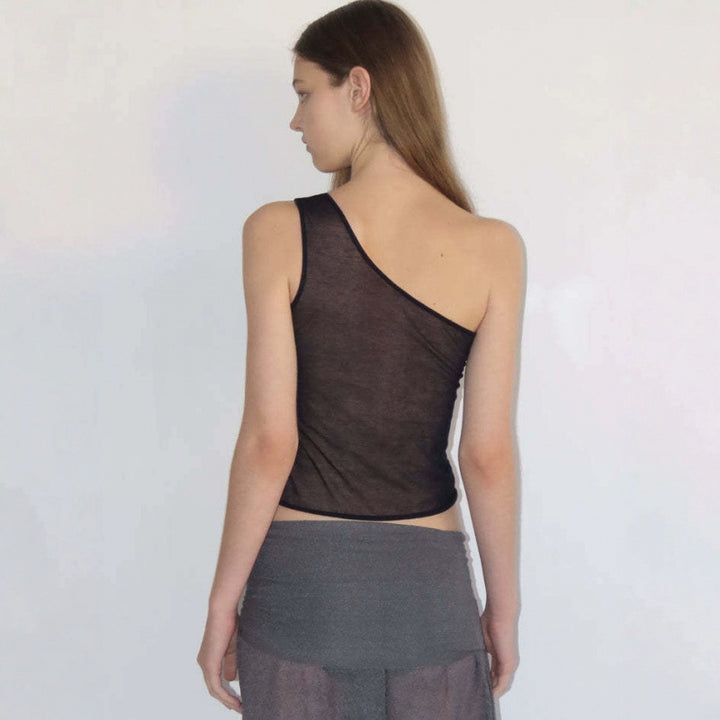 Dame Transparent En-Skulder Blommetop Stilla