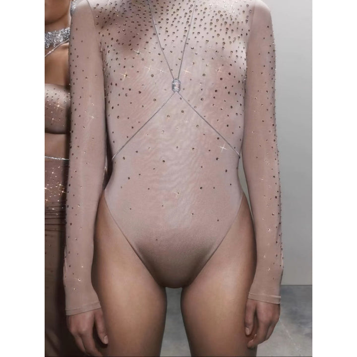 Dame Elegant Langærmet Gennemsigtig Bodystocking med Stras detaljer Stilla