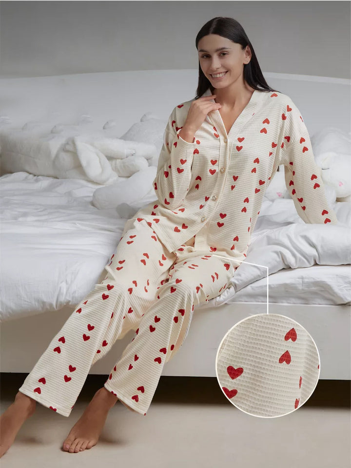 Dame komfortabel Pyjamas med hjerte mønster Stilla