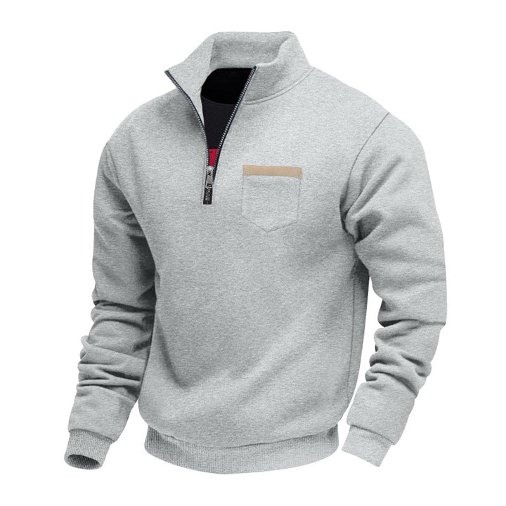 Herren nan sweatshirt med halv lynlås, ståkrave og brystlomme Skovae