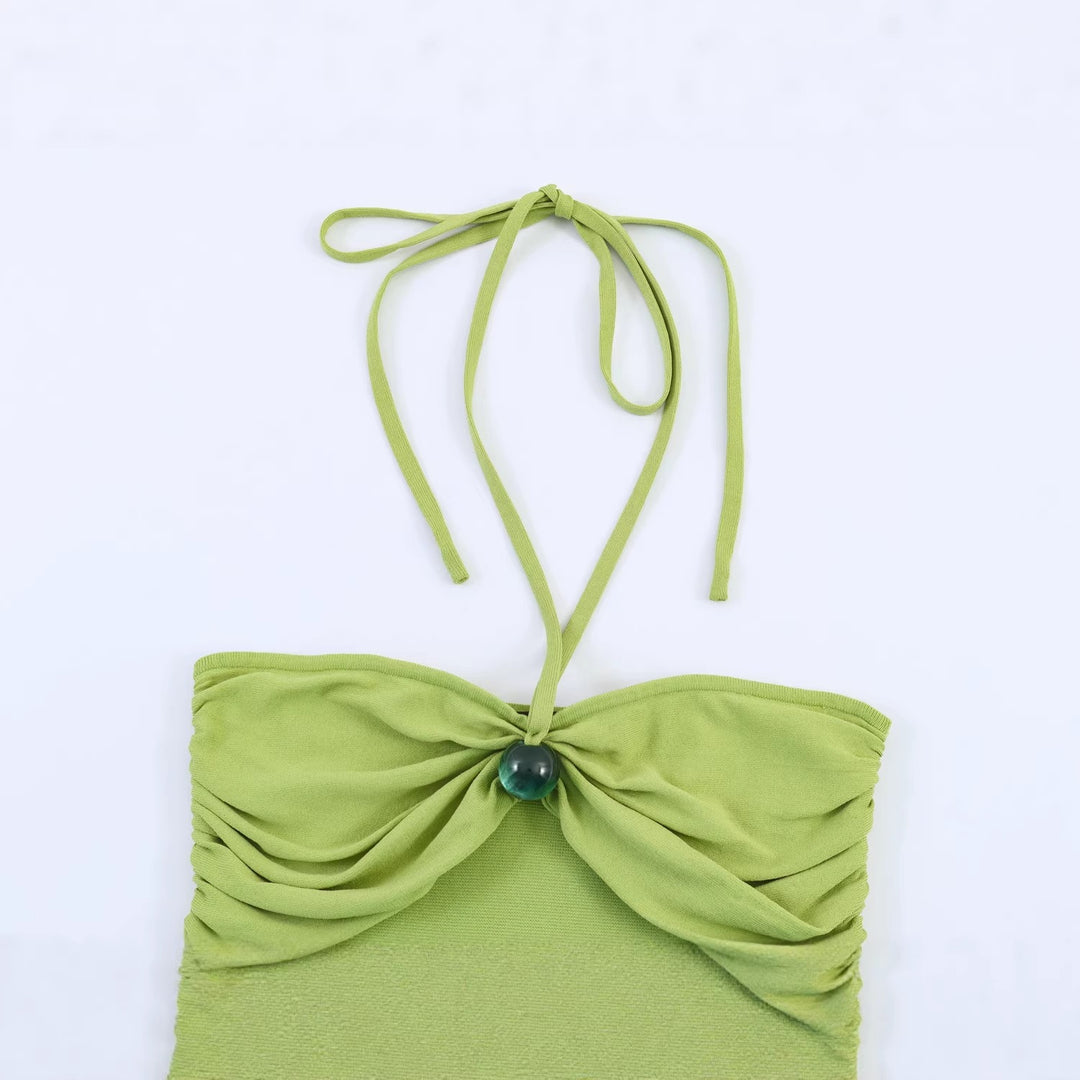 Dame minikjole med raffinerede ruffles detaljer og flot halterneck Skovae