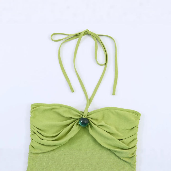 Dame minikjole med raffinerede ruffles detaljer og flot halterneck Skovae