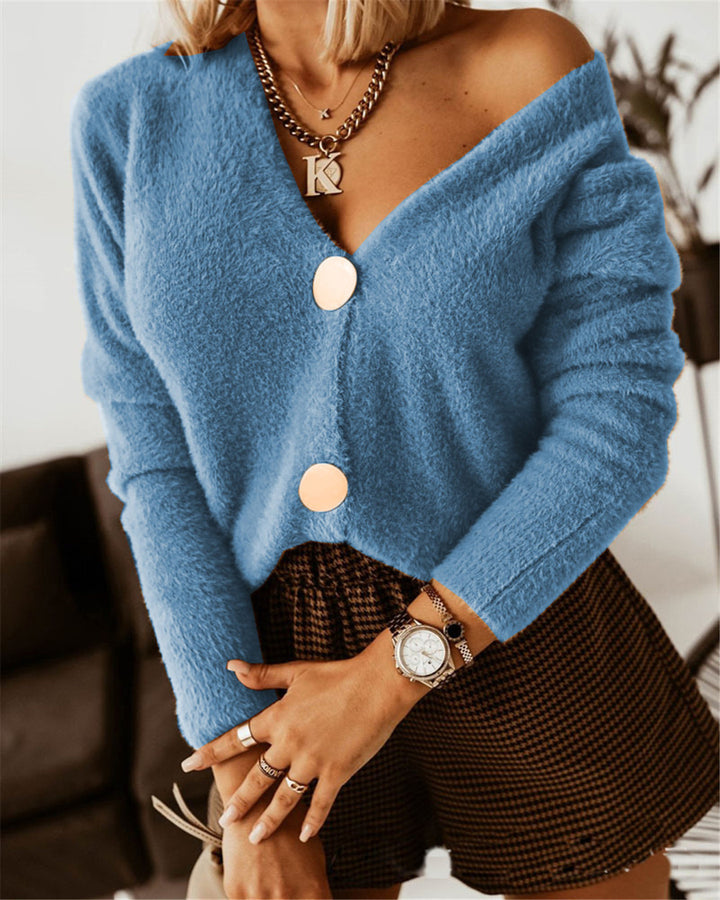 Damer Elegant Cardigan med store knapper og V-hals Stilla