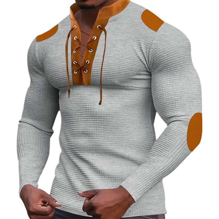 Herrer langærmet Henley-shirt med moderne knapper og struktureret overflade Stilla