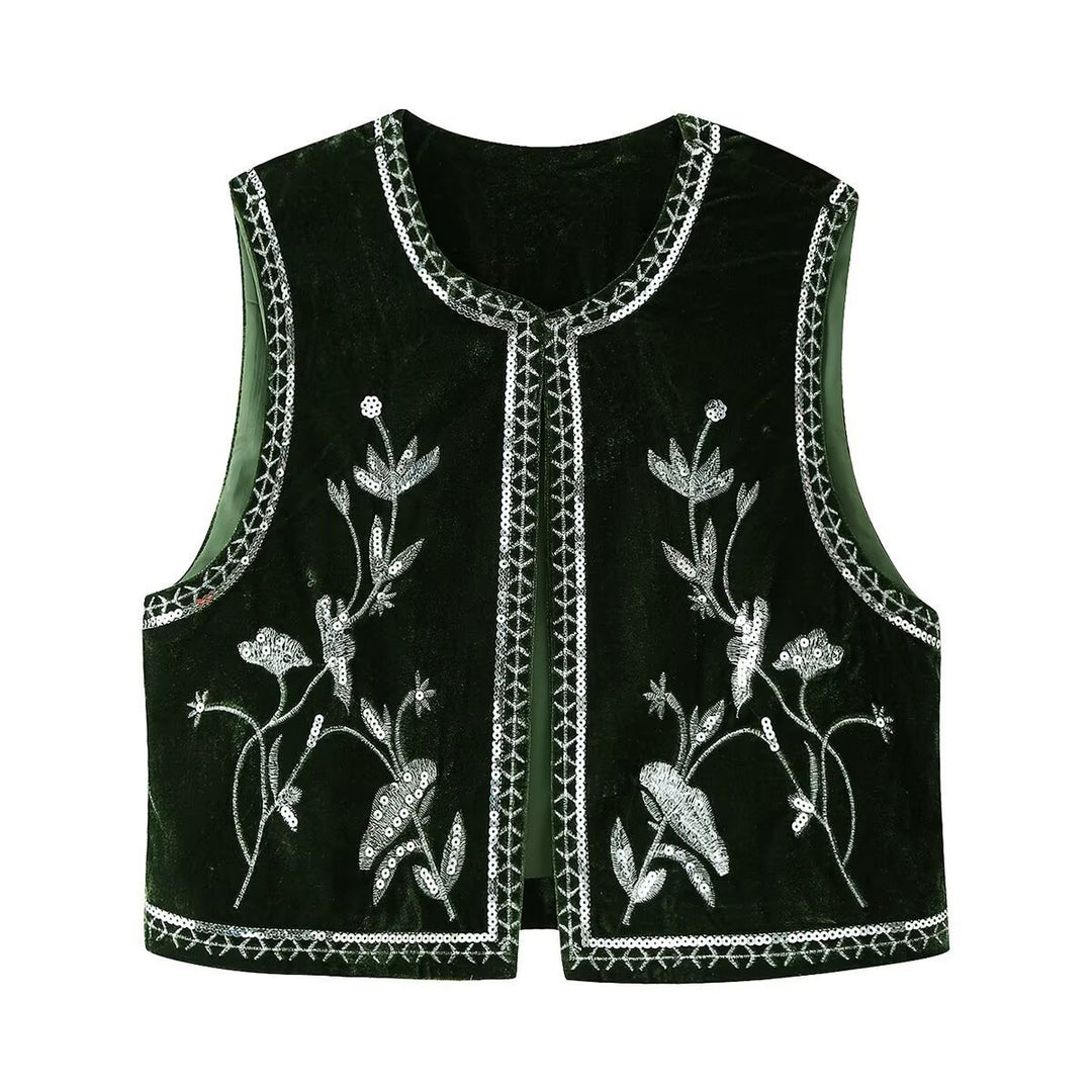 Femme broderet fløjl vest Stilla