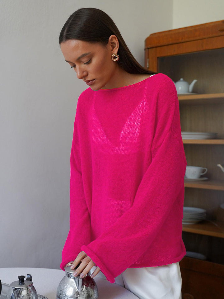 Damer casual sweater med brede ærmer og fint huller strik design Stilla