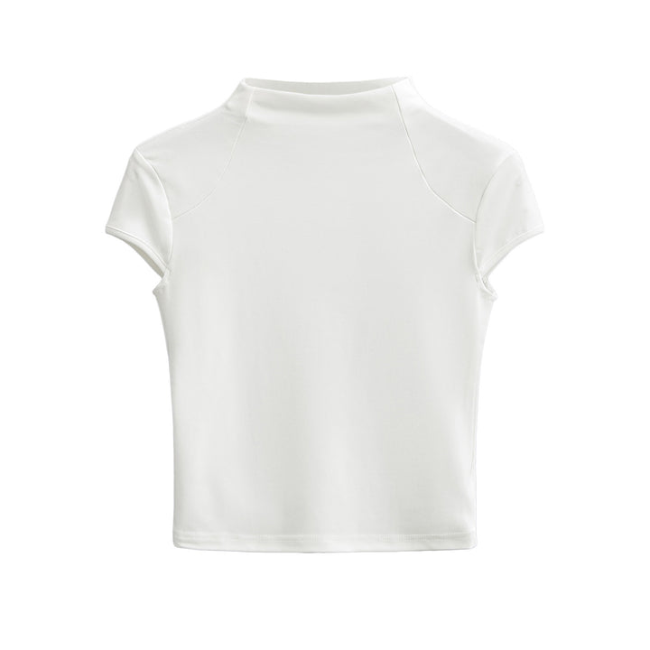 Dame kvalitets kortærmet T-shirt med høj krave og figursyet snit Stilla