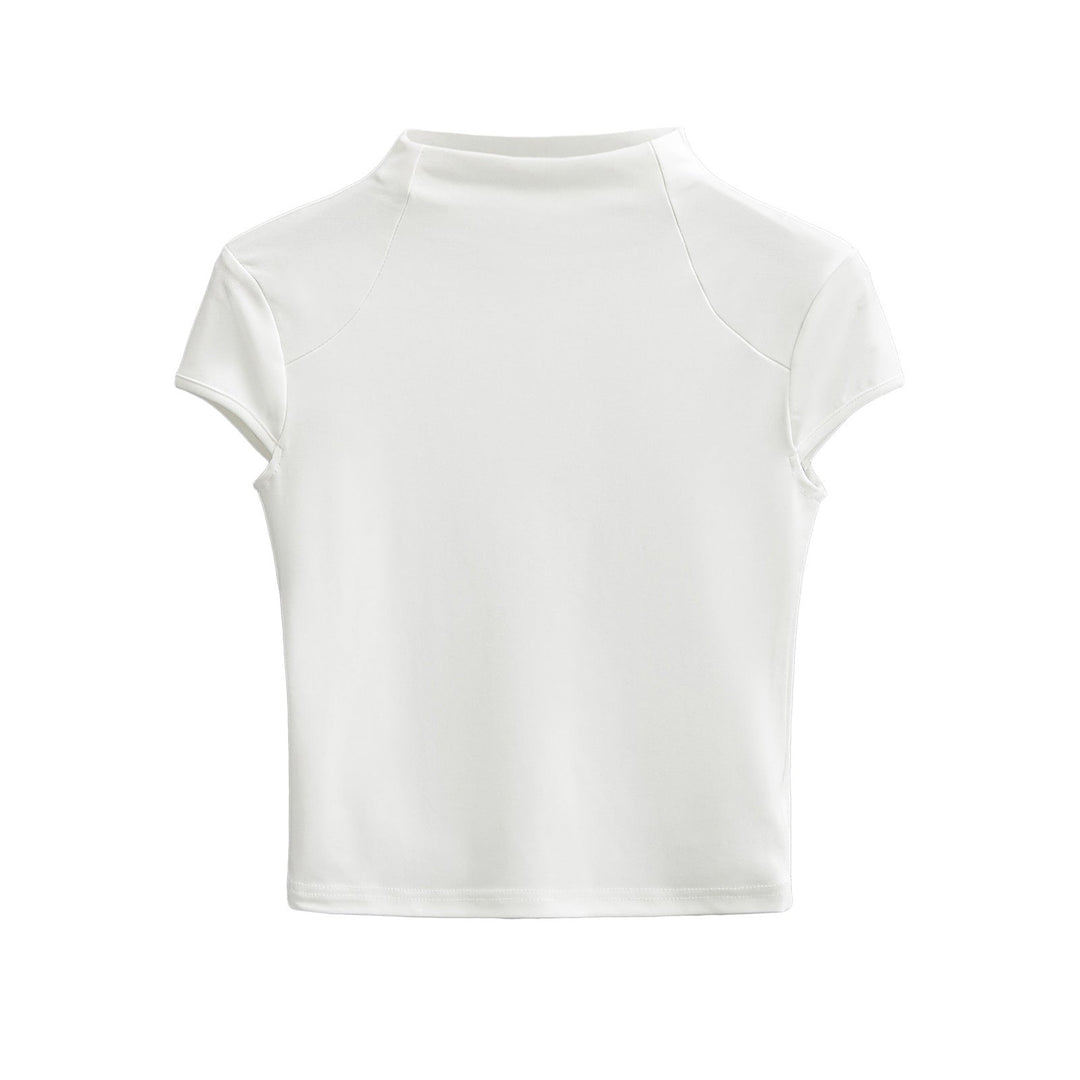 Dame Kvalitets Kortærmet T-shirt med Ståkrave og Figurtilpasset Snit Skovae