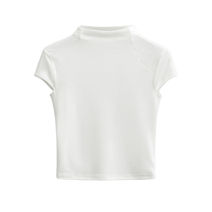Dame Kvalitets Kortærmet T-shirt med Ståkrave og Figurtilpasset Snit Skovae