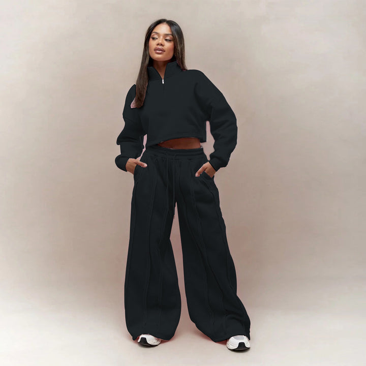Dame cropped sweatshirt med moderigtig lynlås og behagelig taljeelbånd Skovae