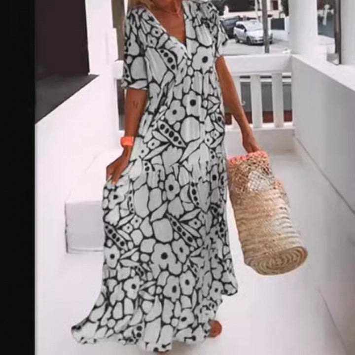 Dame Floral Print Maxi Kaftan Kjole Stilla