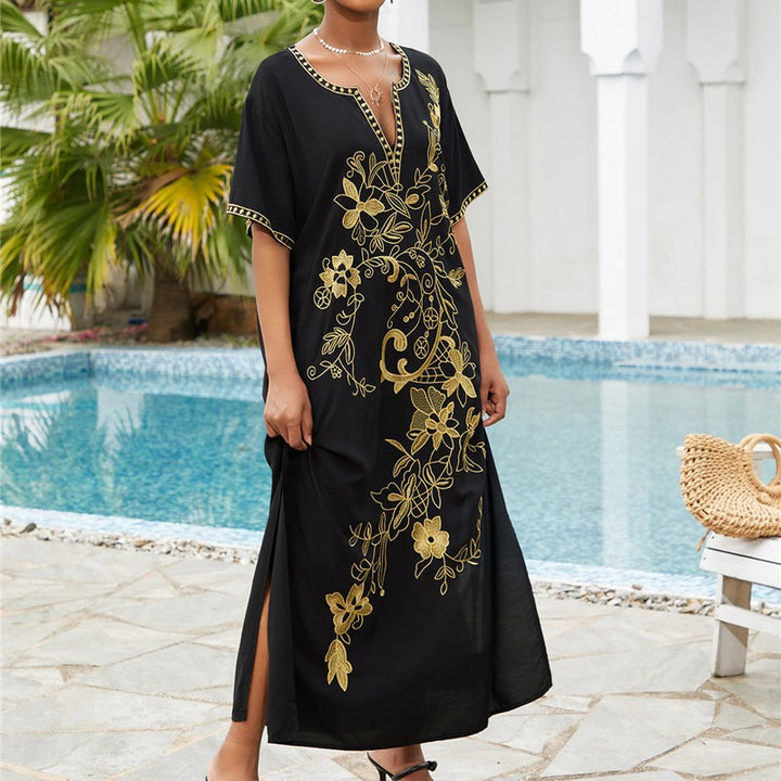 Dame Maxikjole med detaljeret floral broderet spids Stilla