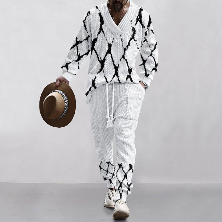 Herre afslappet fritidsoutfit med palmeprint og V-hals Stilla
