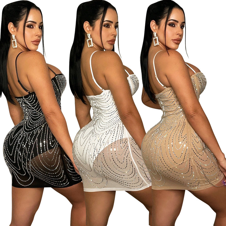 Dame Glitrende Perler Bodycon Mini Kjole Stilla