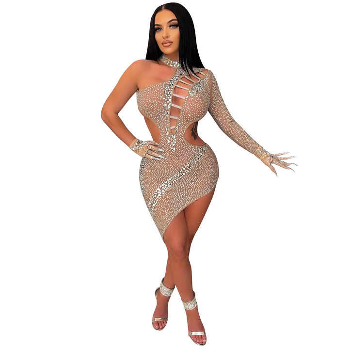 Dame Cut-Out Minikjole med asymmetrisk design og glitrende pailletter Stilla