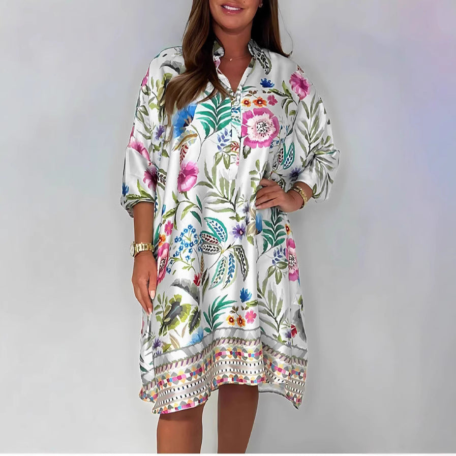 Dame skjortekjole med blomsterprint Stilla