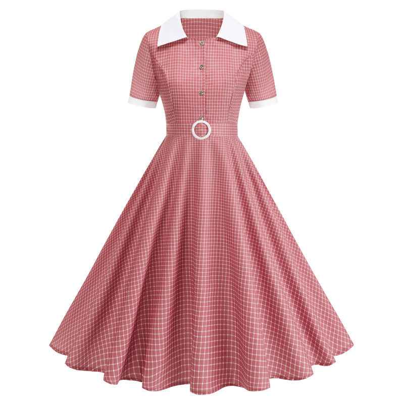 Dame Vintage Polka-Dot Kjole med knapdetaljer og svajende skørt Skovae