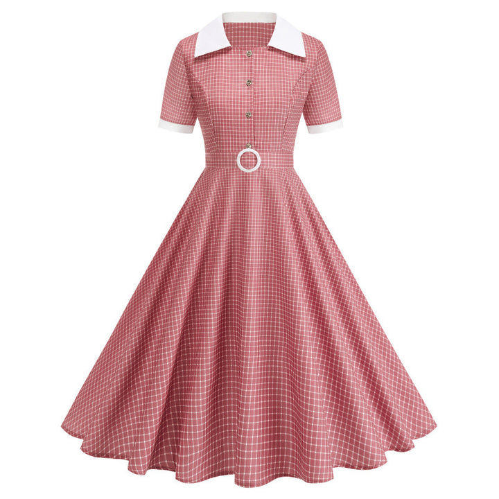 Dame Vintage Polka-Dot Kjole med knapdetaljer og svajende skørt Skovae