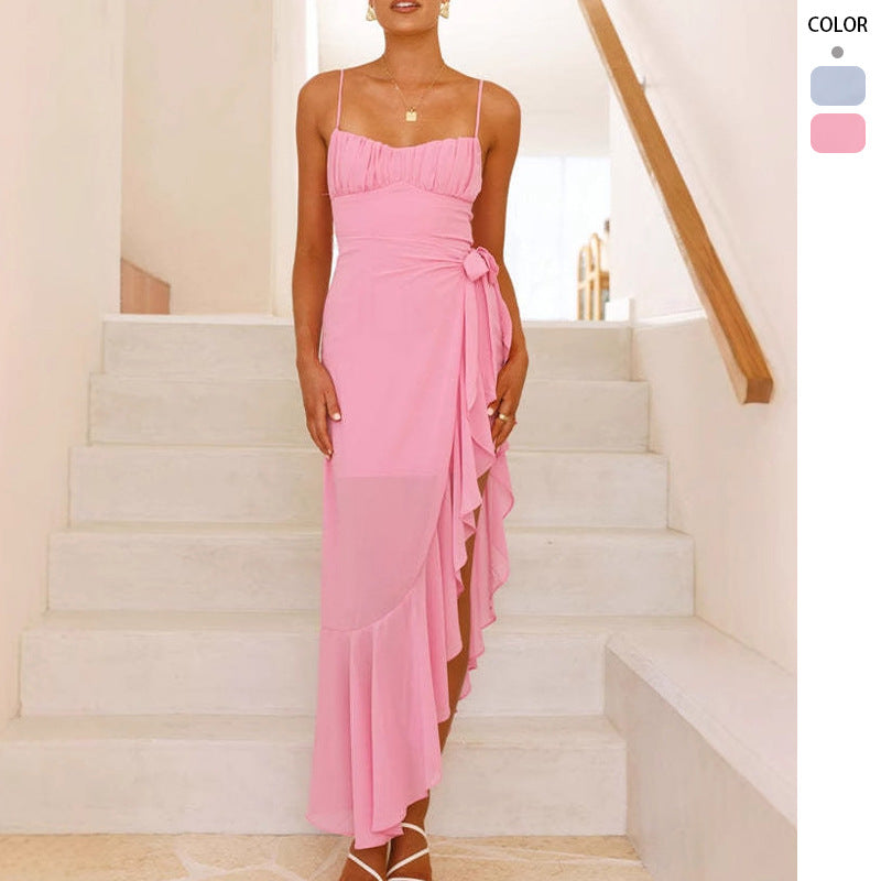 Damer Elegant Maxi Kjole med Asymmetrisk Snit og Rynker Stilla