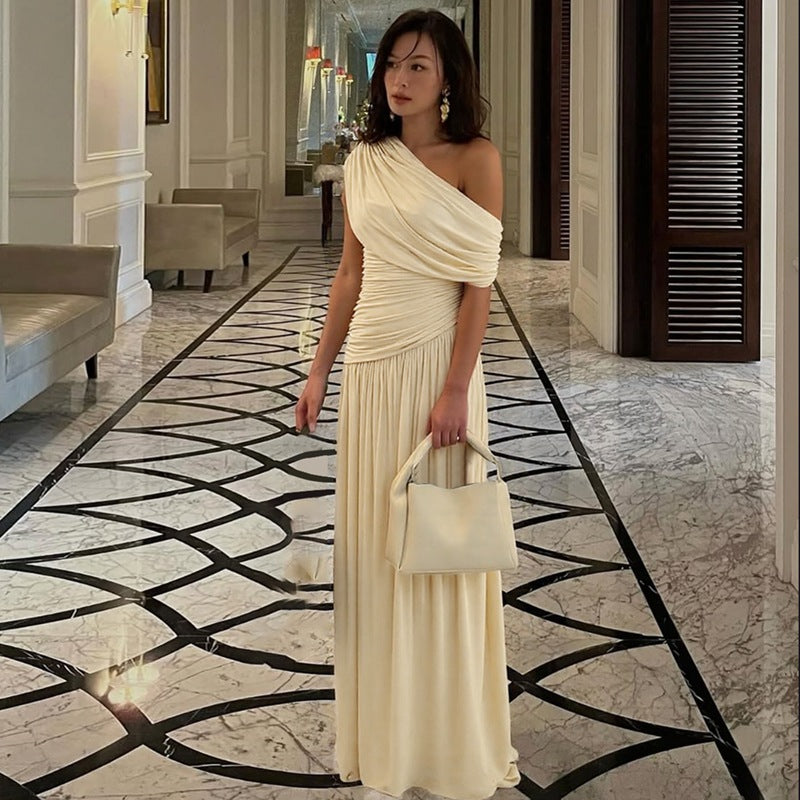 Dame Maxi-kjole med asymmetrisk rynkning og elegant overdel Stilla
