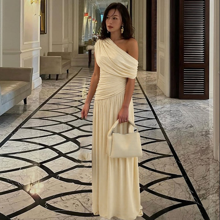 Dame Maxi-kjole med asymmetrisk rynkning og elegant overdel Stilla