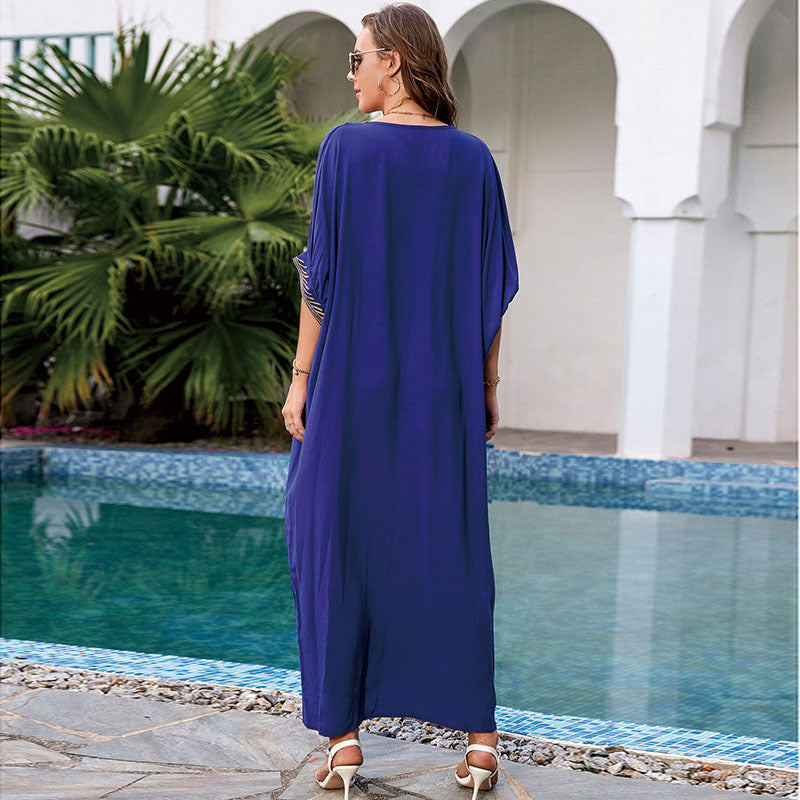 Dame elegant Strandkaftan med omfattende broderi og lommer Stilla