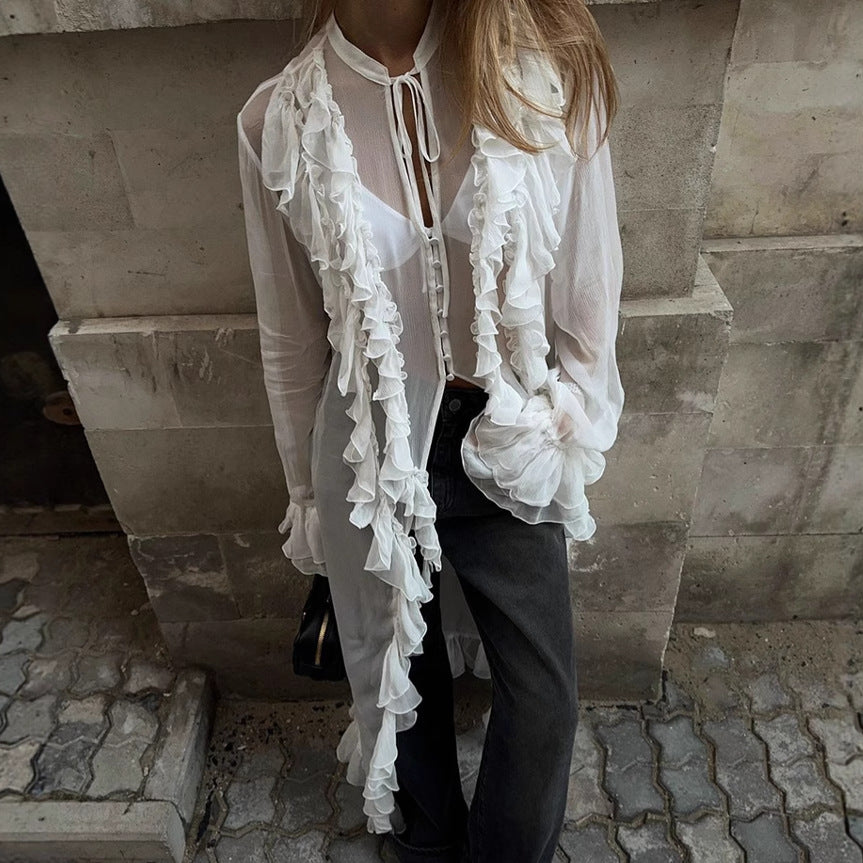 Dame Rynkebluse med romantisk design og fine stofdetaljer Stilla