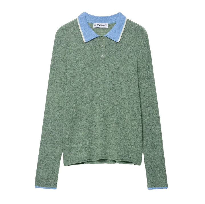 Kvinders Casual Langærmet Polo T-shirt med Klassisk Krave Struktur Stilla