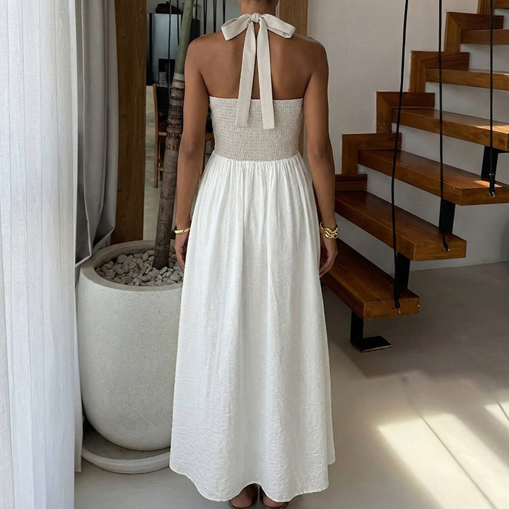 Damen Maxi-Kleid mit halterträger und eleganter Faltenoptik Skovae