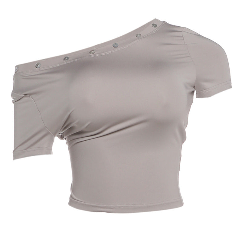 Damen modernes off-shoulder Crop-Top mit Knopfdetails Skovae