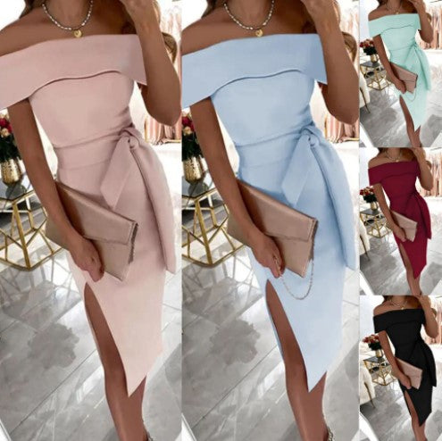 Dame Off-Shoulder Elegant Bodycon Kjole med sidelæsning og sløjfedetalje Stilla