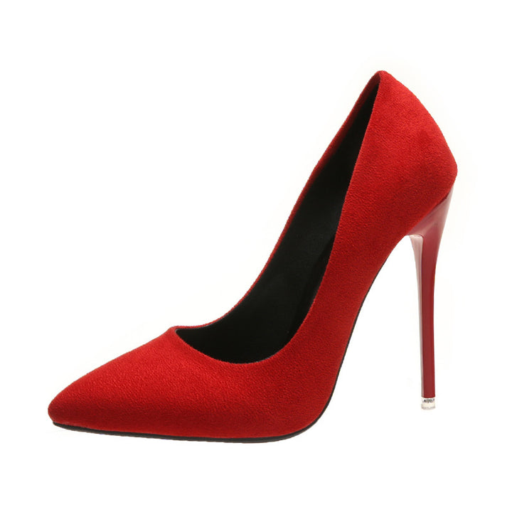 Dame nan spids Stiletto-pumps med velourlook og polstret komfortfodseng Skovae