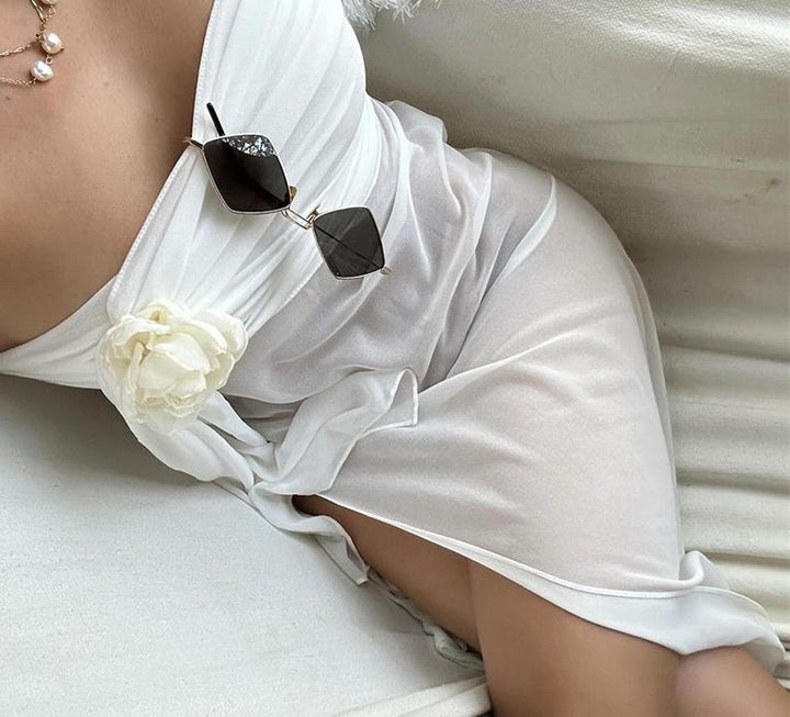 Dame Elegante Etuikjole med asymmetrisk strop og blomsterapplikation Stilla