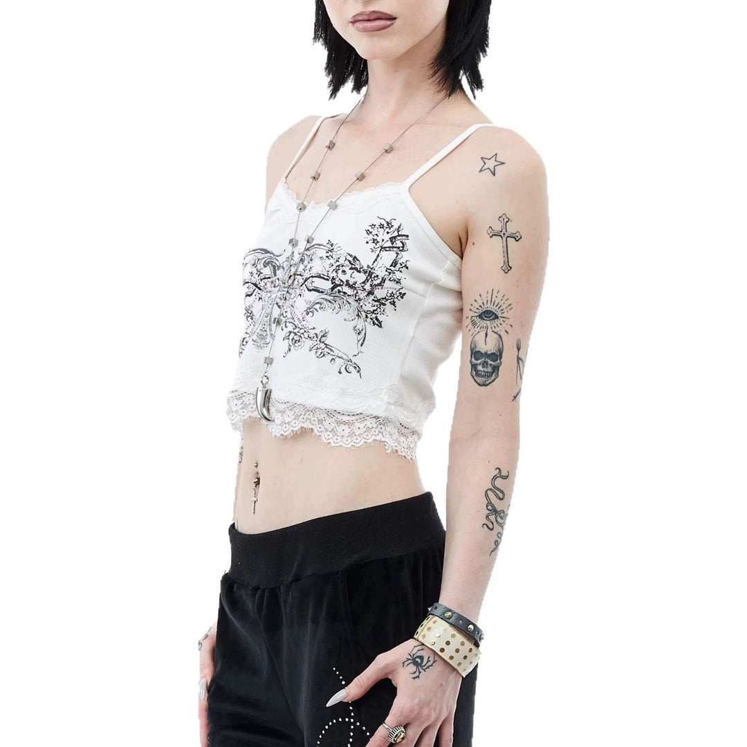Dame spids camisole med blomstertryk Skovae