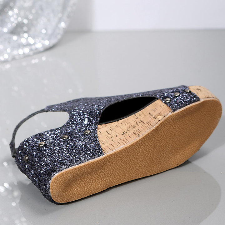 Damer Glamourøse Wedge-sandaler med funklende rhinestone-dekorationer Stilla