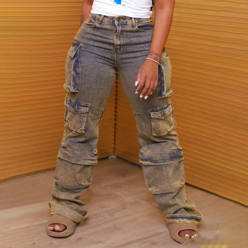 Dame Cargo Bred-Ben Jeansbukser Stilla