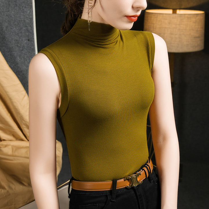 Dame ærmeløs Turtleneck-top i blødt ribmateriale med figursygt pasform Stilla