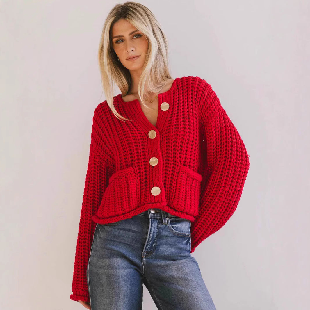 Kvinders hyggelige cardigan med gyldne knapper og lommer Stilla