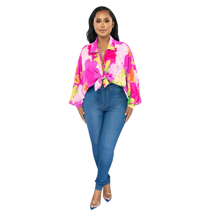 Dame Trendy blomsterbluse i oversized stil med slipselukning Stilla