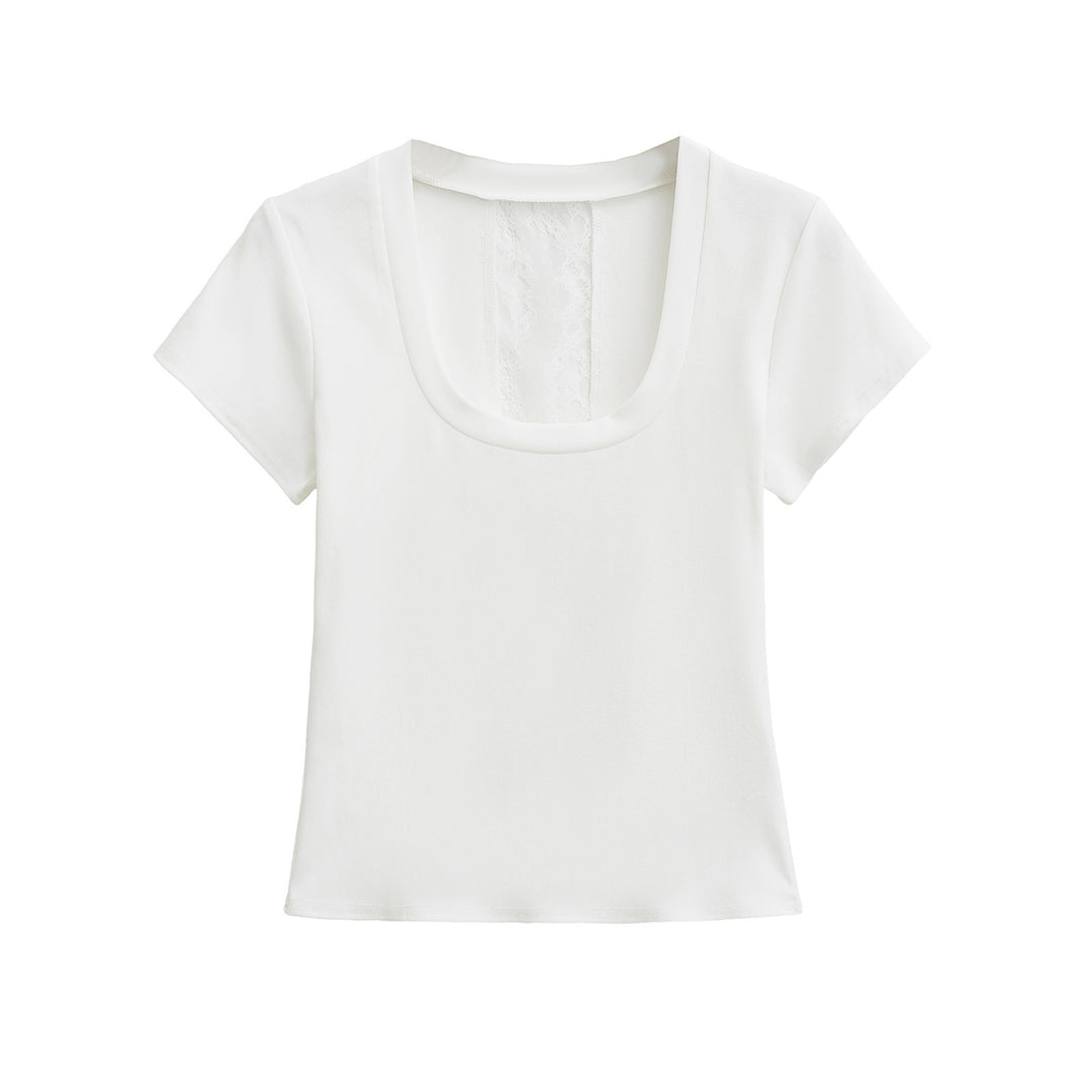 Dame afslappet rundhals T-shirt med delikat spids ryg Stilla