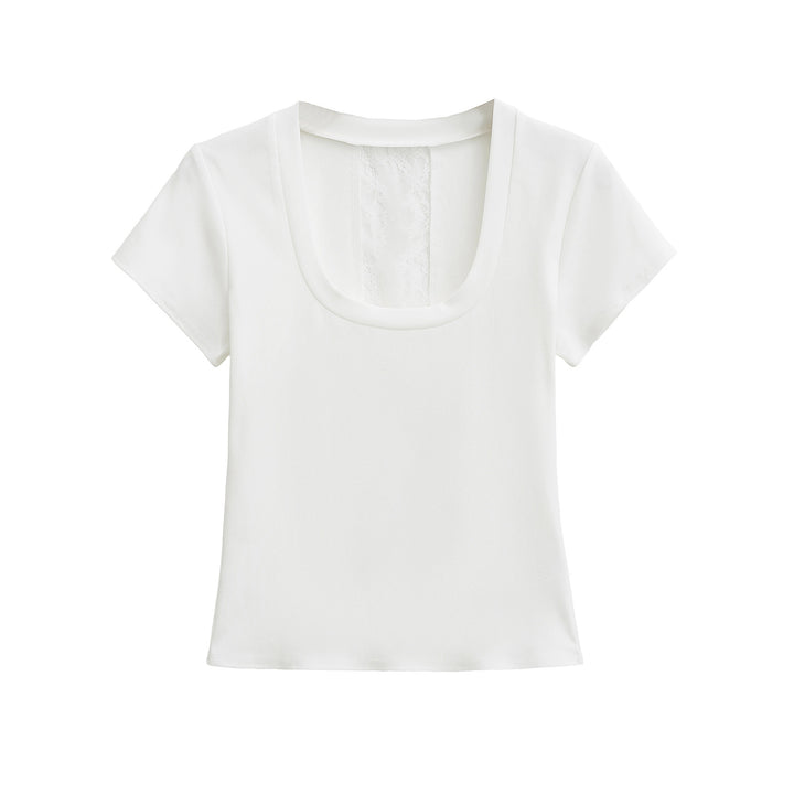 Dame afslappet rundhals T-shirt med delikat spids ryg Stilla