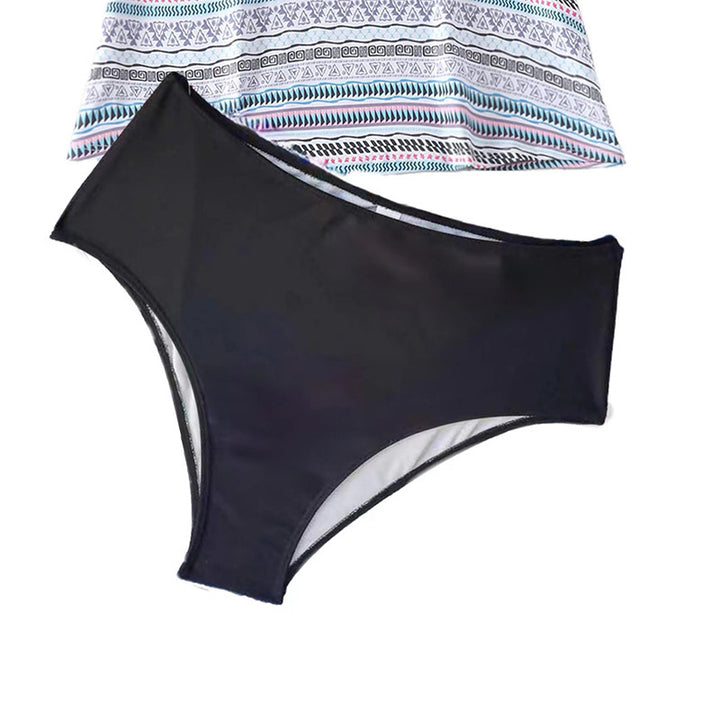 Dame Tankini med moderne stribemønster og behagelig høj-talje-bikiniunderdel Skovae