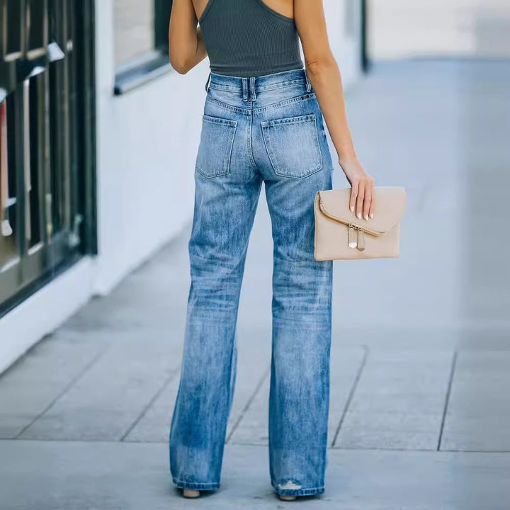 Kvindernes brede jeans med ødelagte detaljer Stilla