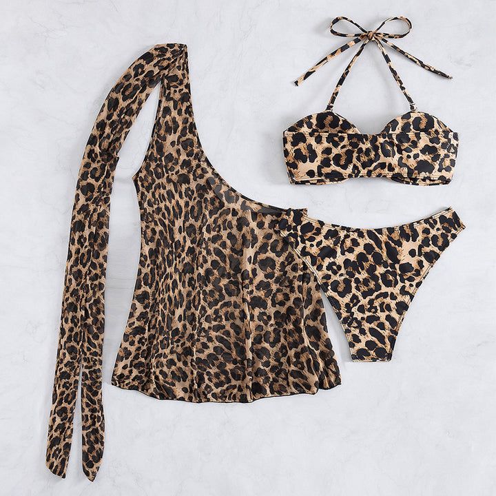 Dame bikini sæt med asymmetrisk top og dyreprint Skovae