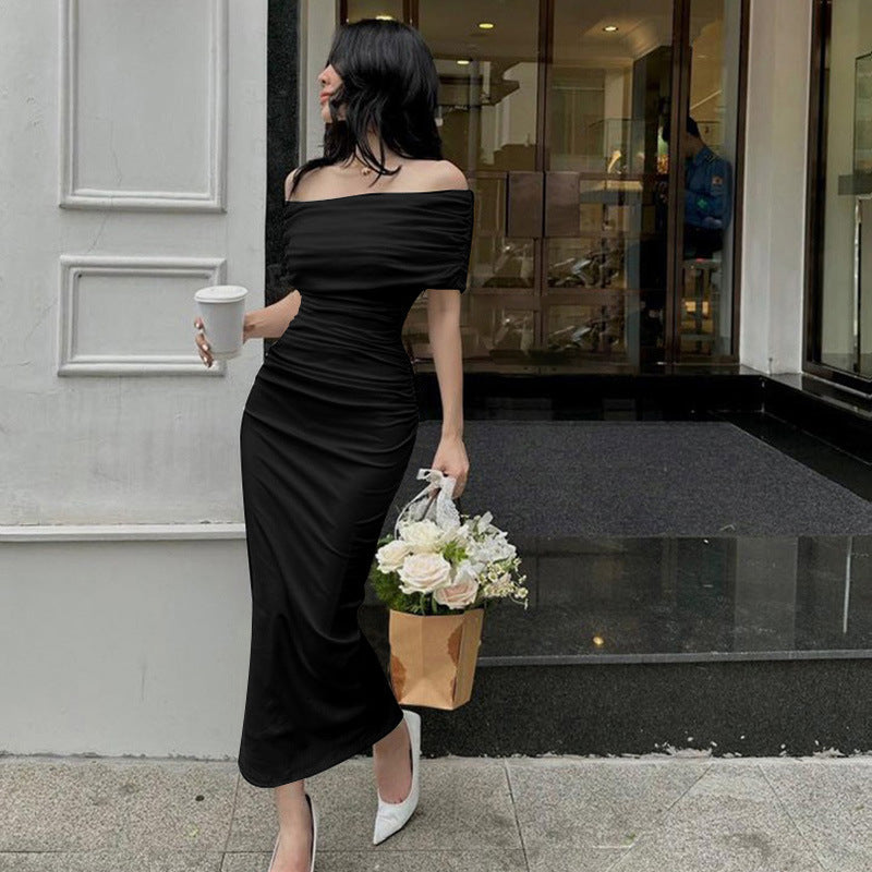 Damer Elegant skulderfri Cocktailkjole med rynker Skovae